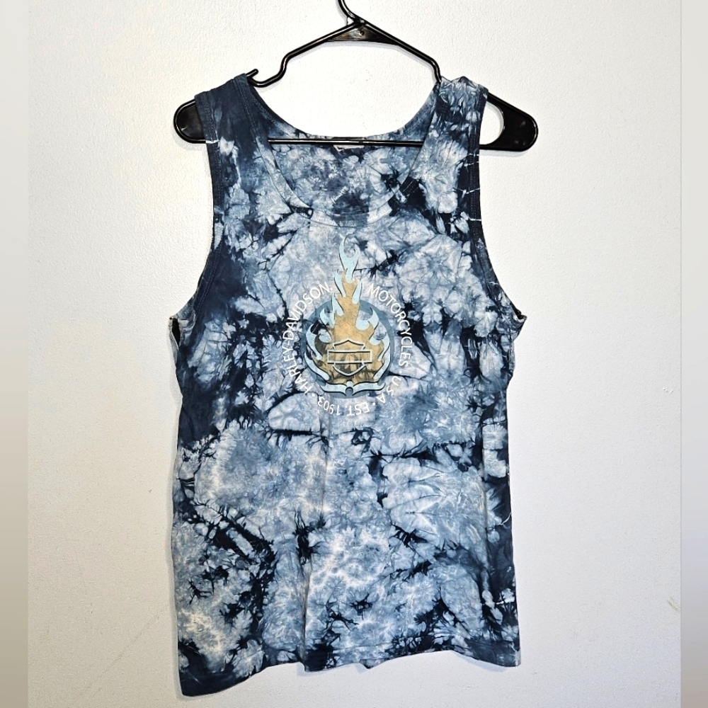 Harley-Davidson Blue Tie-Dye Sleeveless Tank Top MANS SMALL!